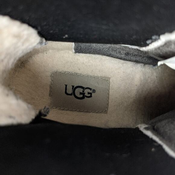 UGG Black Leather Indra Waterproof Wedge Booties Size 7 - Picture 9 of 10